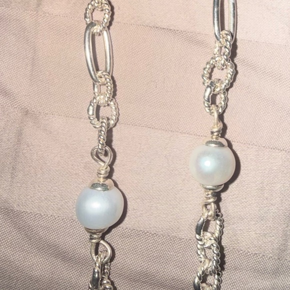 Vintage 925 sterling silver real White Pearl chain link Necklace - Picture 4 of 12